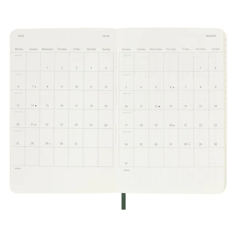 MOLESKINE Határidőnapló 2026 12 hónap, Heti, puha borító, MIRTUSZ ZÖLD (P)