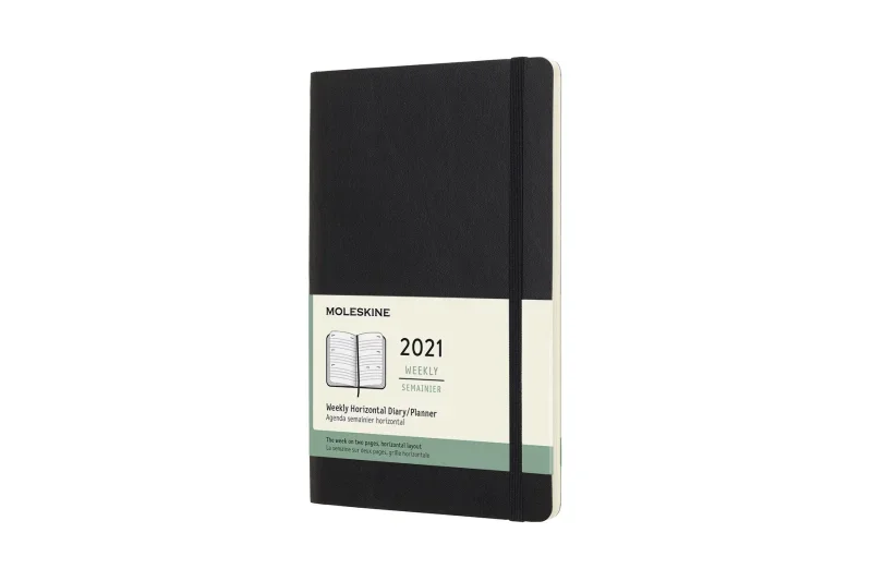 MOLESKINE Határidőnapló 2026 12 hónap, Heti, puha borító, FEKETE (L) Horizontális