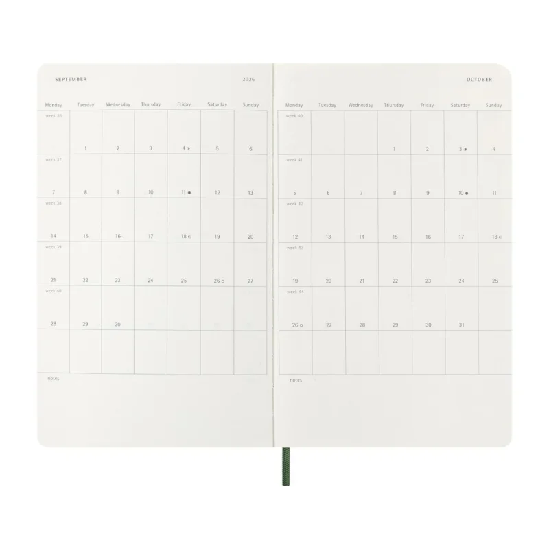 MOLESKINE Határidőnapló 2026 12 hónap, Heti, puha borító, MIRTUSZ ZÖLD (L)