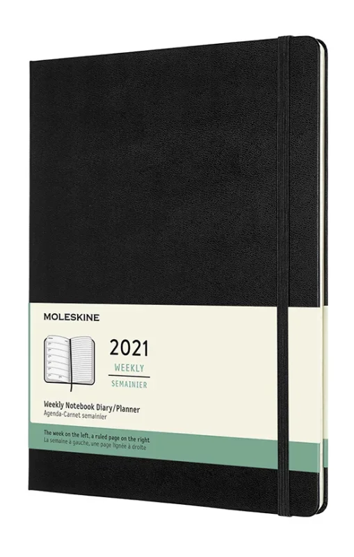 MOLESKINE Határidőnapló 2026 12 hónap, Heti, kemény borító, FEKETE (XL)