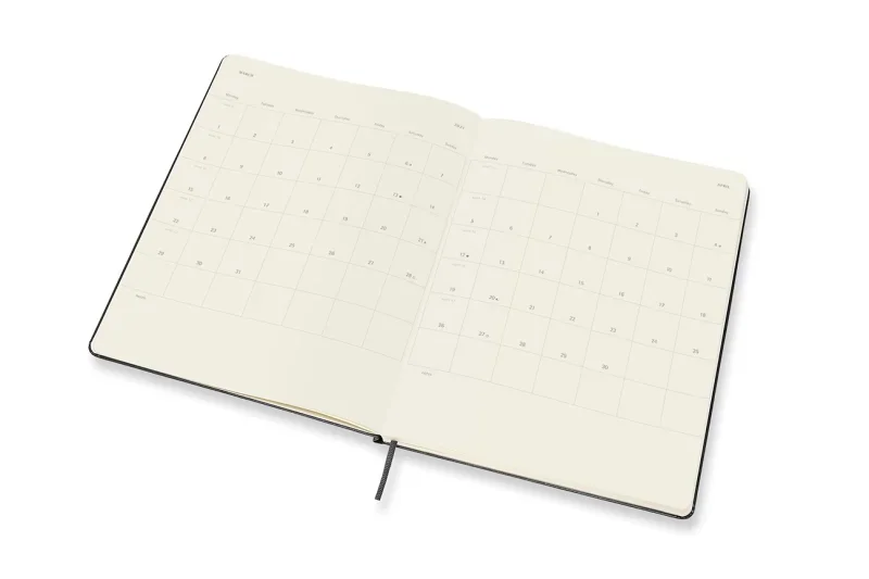 MOLESKINE Határidőnapló 2026 12 hónap, Heti, kemény borító, FEKETE (XL)
