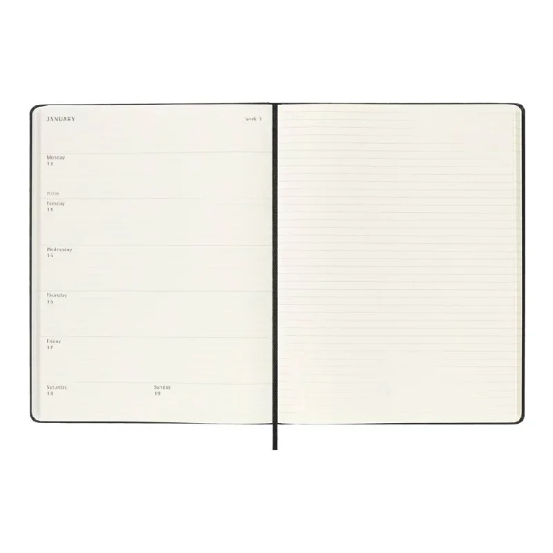MOLESKINE Határidőnapló 2026 12 hónap, Heti, kemény borító, FEKETE (XL)