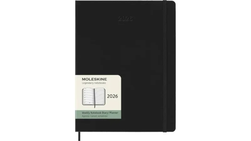 MOLESKINE Határidőnapló 2026 12 hónap, Heti, kemény borító, FEKETE (XL)