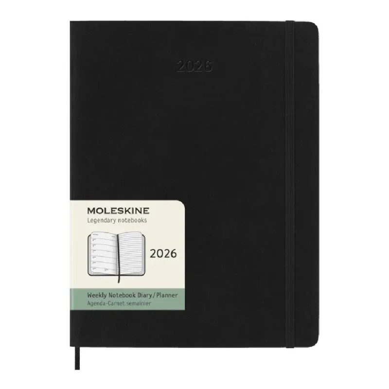 MOLESKINE Határidőnapló 2026 12 hónap, Heti, puha borító, FEKETE (XL)