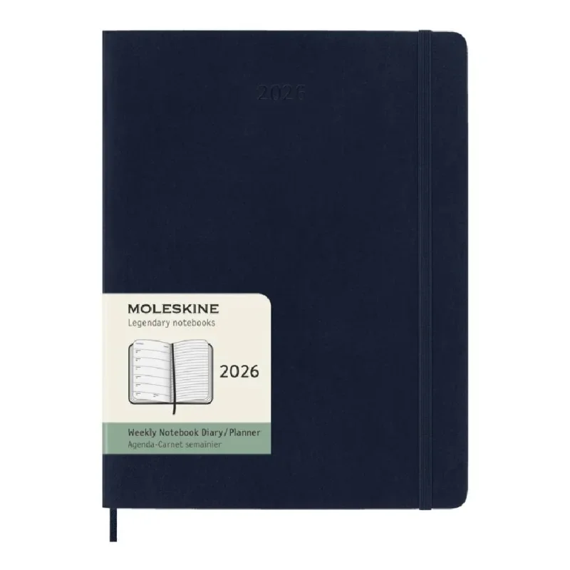 MOLESKINE Határidőnapló 2026 12 hónap, Heti, puha borító, ZAFÍR KÉK (XL)