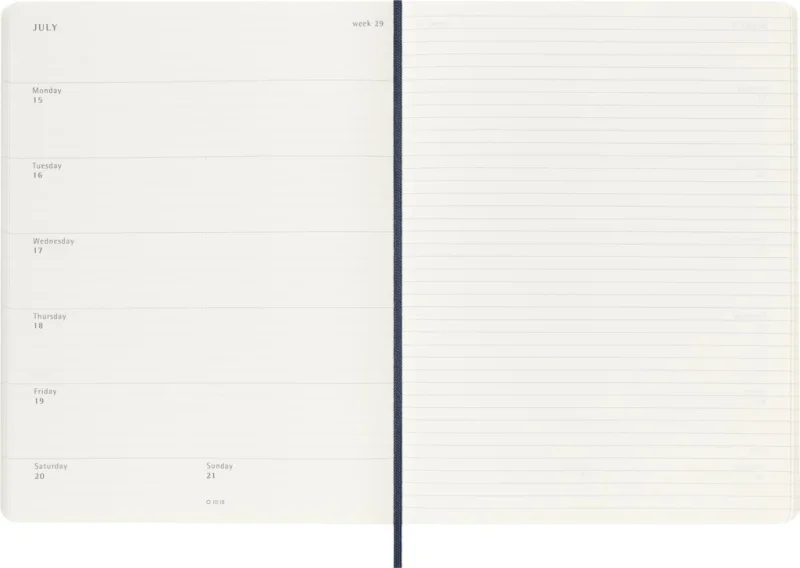 MOLESKINE Határidőnapló 2026 12 hónap, Heti, puha borító, ZAFÍR KÉK (XL)