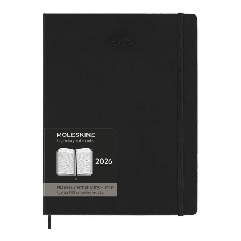 MOLESKINE Határidőnapló 2026 12 hónap, PRO Heti, kemény borító, FEKETE (XL)