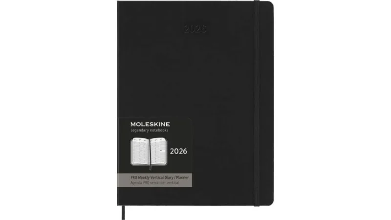 MOLESKINE Határidőnapló 2026 12 hónap, PRO Heti, kemény borító, FEKETE (XL)