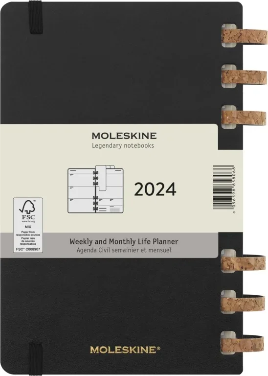 MOLESKINE Spirál Határidőnapló 2026 12 hónap, SOLAR kemény borító, FEKETE (L)
