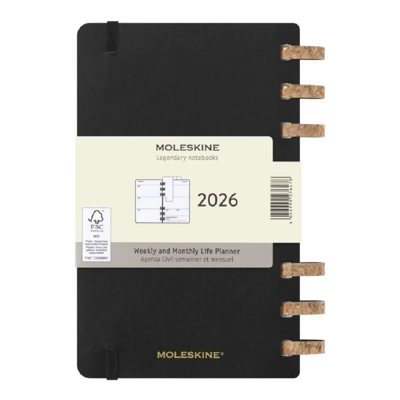 MOLESKINE Spirál Határidőnapló 2026 12 hónap, SOLAR kemény borító, FEKETE (L)