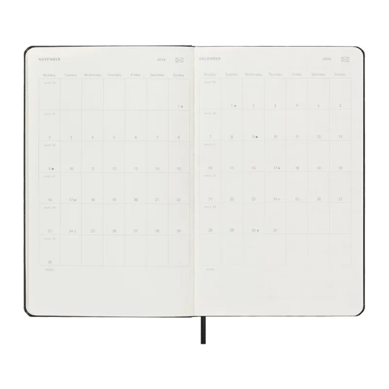 MOLESKINE SMART Határidőnapló 2026 12 hónap, Heti, puha borító, FEKETE (L)