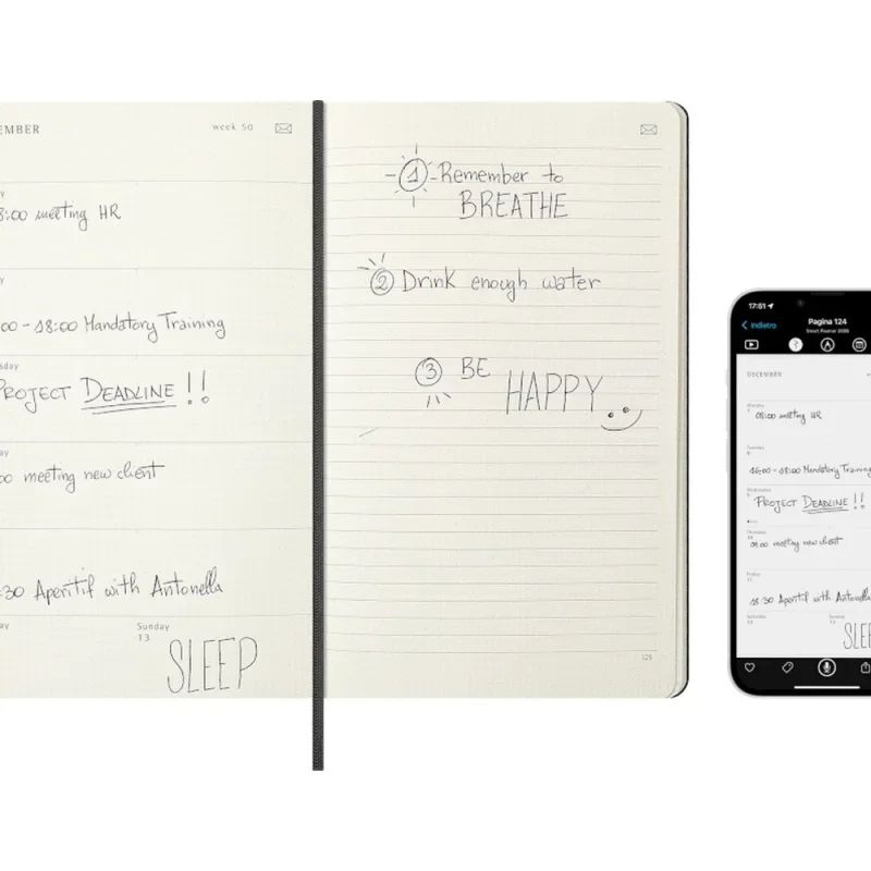 MOLESKINE SMART Határidőnapló 2026 12 hónap, Heti, puha borító, FEKETE (L)