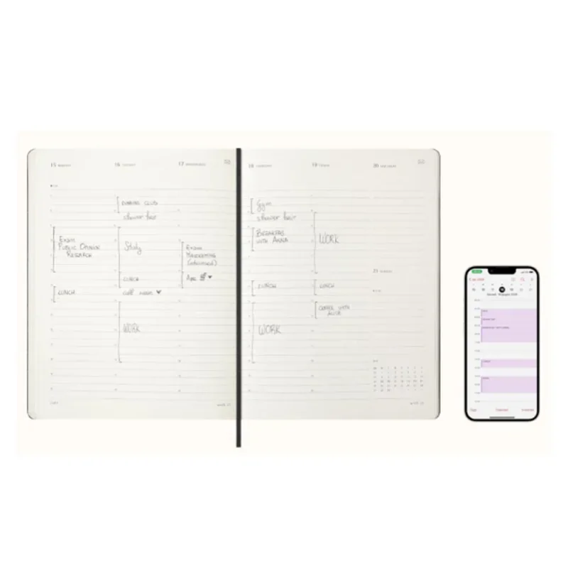 MOLESKINE SMART PRO Határidőnapló 2026 12 hónap, Heti, puha borító, FEKETE (XL)