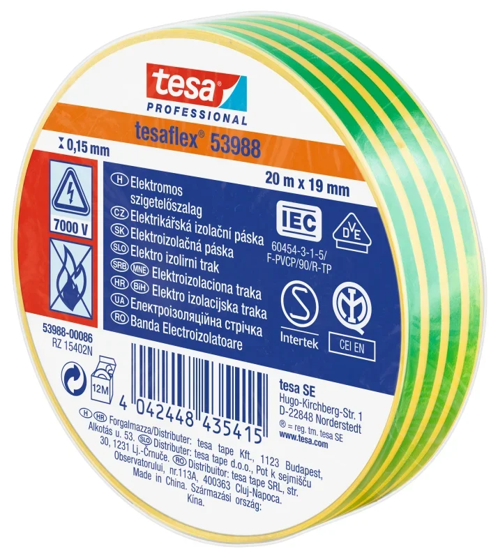 Tesa 53988-00086 szigetelőszalag zöld-sárga 20mx19mm