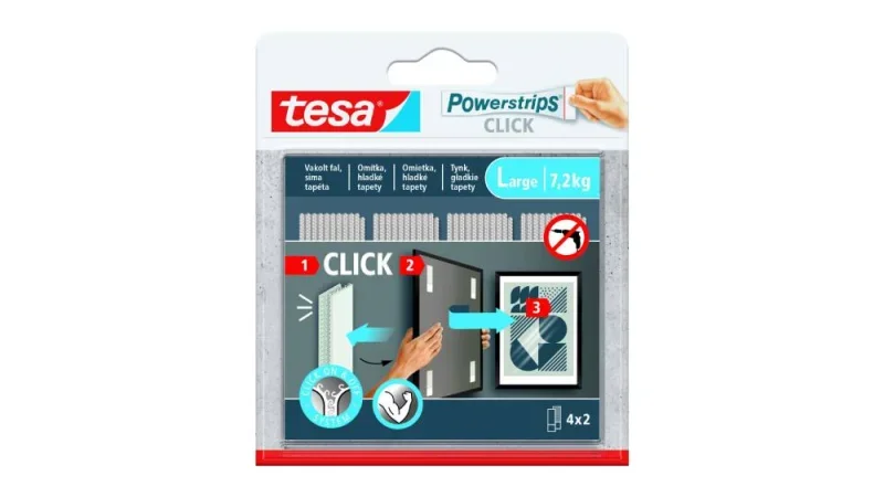 TESA 77722 POWERSTRIPS CLICK öntapadós tépőzár csíkok (L) 4 x 2db