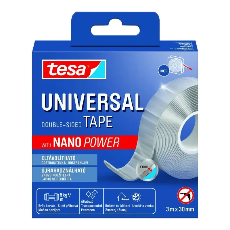 TESA 55810 Univerzális kétoldalas ragasztószalag, nano power 3m x 30 mm