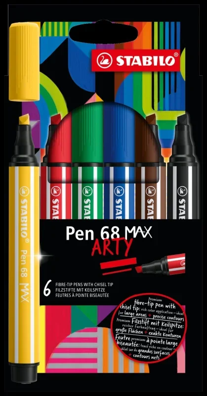 STABILO Pen 68 MAX prémium filctoll vágott heggyel, 6 db-os készlet