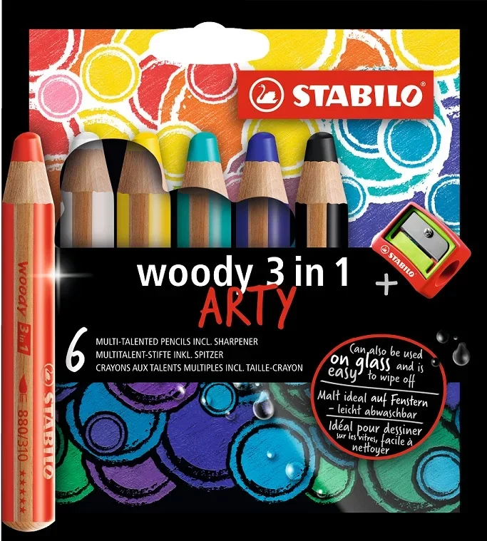 Stabilo woody 3 in 1 színes ceruza készlet 6 db-os (hegyezővel) ARTY