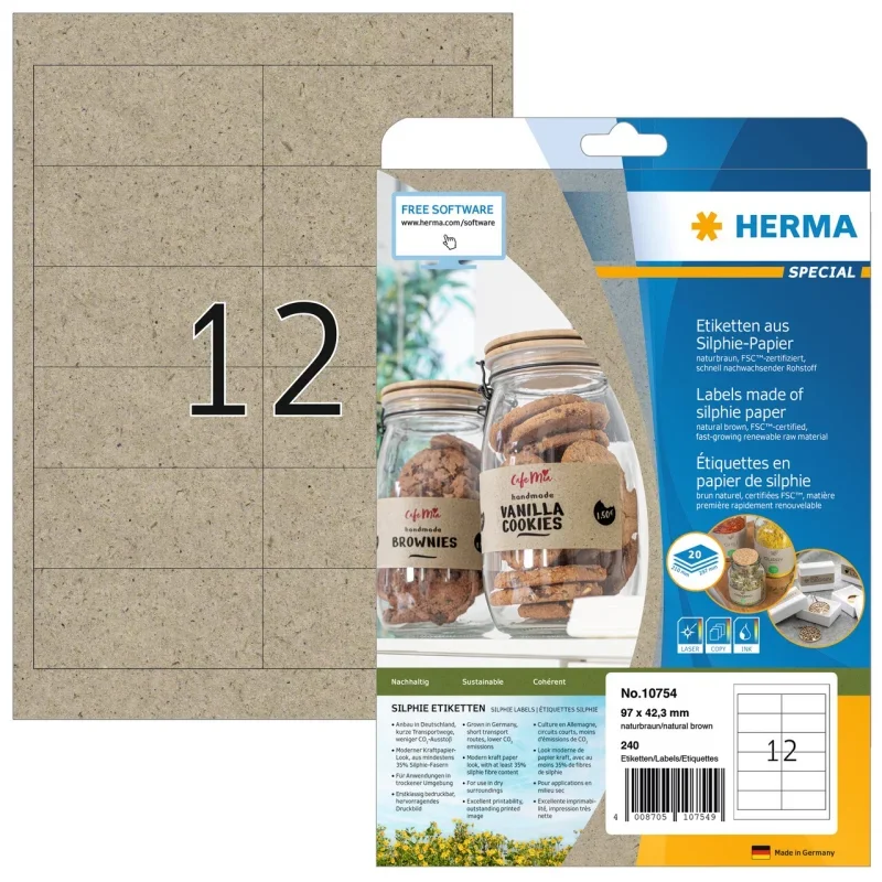 Herma etikett A4, 97x42,3mm (12) barna, szilfiumból