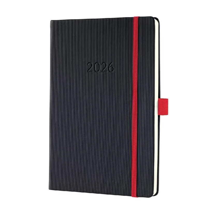 Sigel Conceptum határidőnapló, 2026, 14,8x21,3cm heti, fekete, piros gumipánt