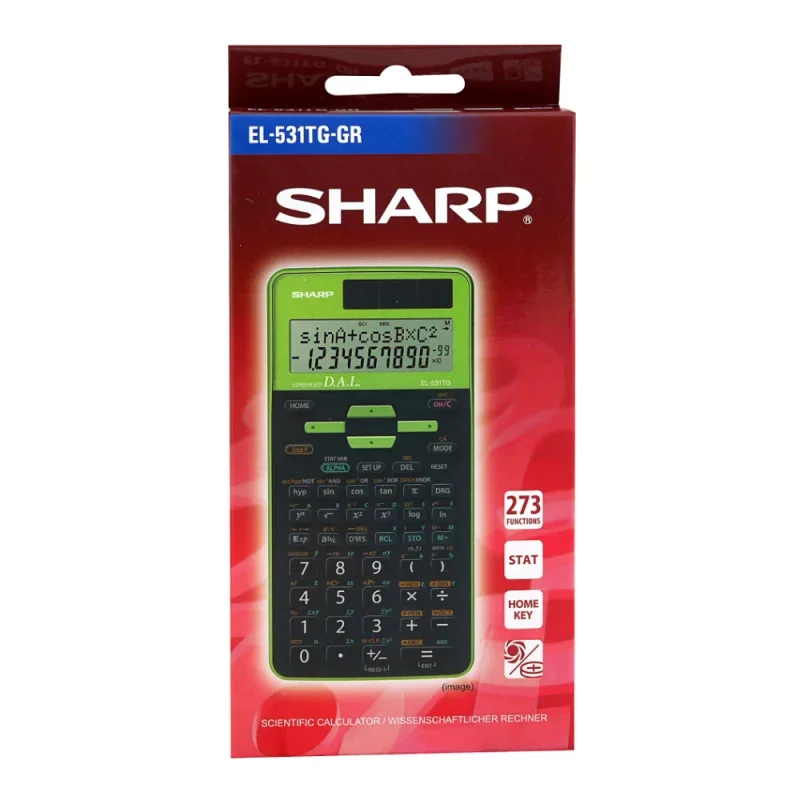 SHARP számológép tudományos 273 funkció, napelemes, dobozos, fekete-zöld