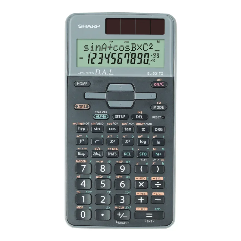 SHARP számológép tudományos 273 funkció, napelemes, dobozos, fekete-szürke