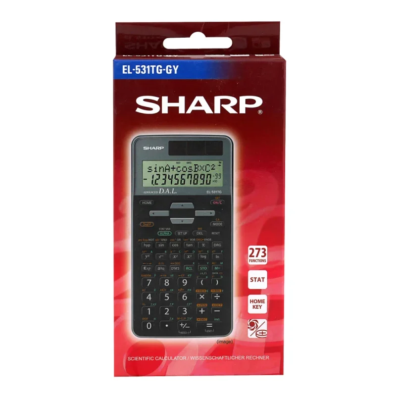 SHARP számológép tudományos 273 funkció, napelemes, dobozos, fekete-szürke