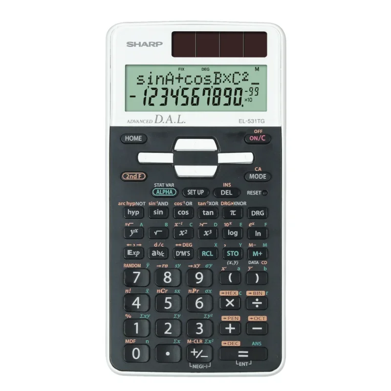 SHARP számológép tudományos 273 funkció, napelemes, dobozos, fehér-fekete