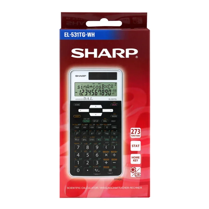 SHARP számológép tudományos 273 funkció, napelemes, dobozos, fehér-fekete
