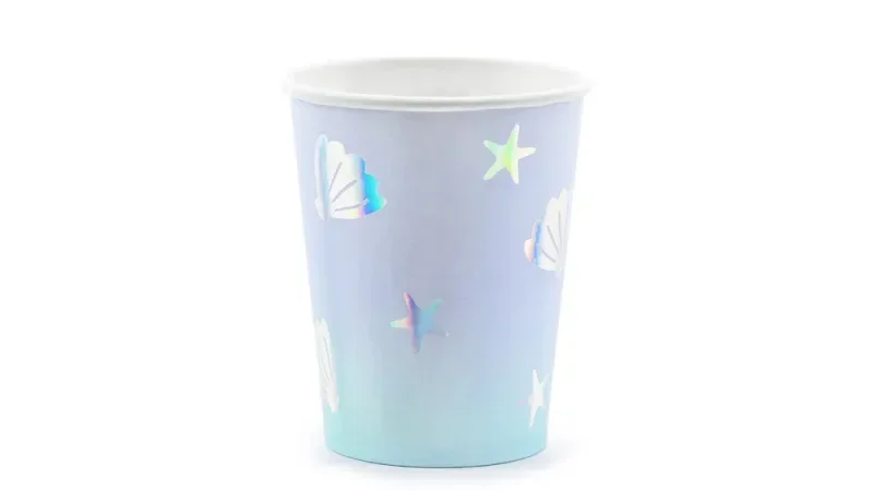 PartyDeco papírpohár, 6db, 220ml, halványkék, kagylós