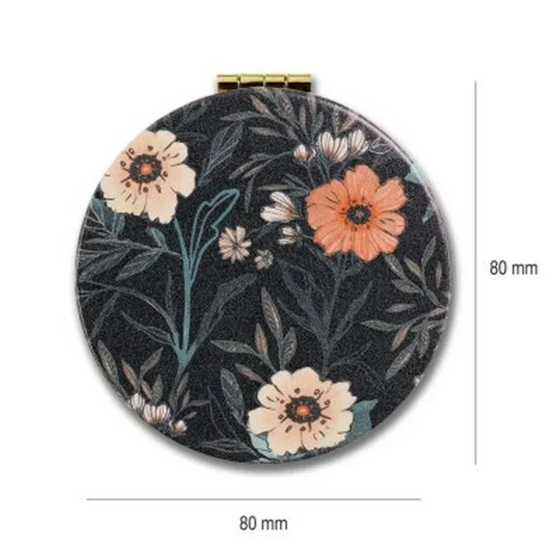 Miquelrius kerek tükör, 8 cm, fekete, virágos, Bloom