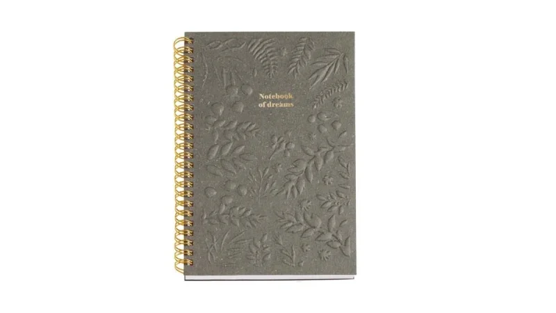 Miquelrius spirál notesz, A5, 80 lap, von. szürke, növény lenyomattal, Bloom