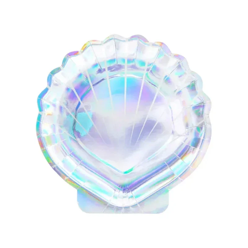 PartyDeco tányér (6db, 18cm) ezüst, kagyló formájú