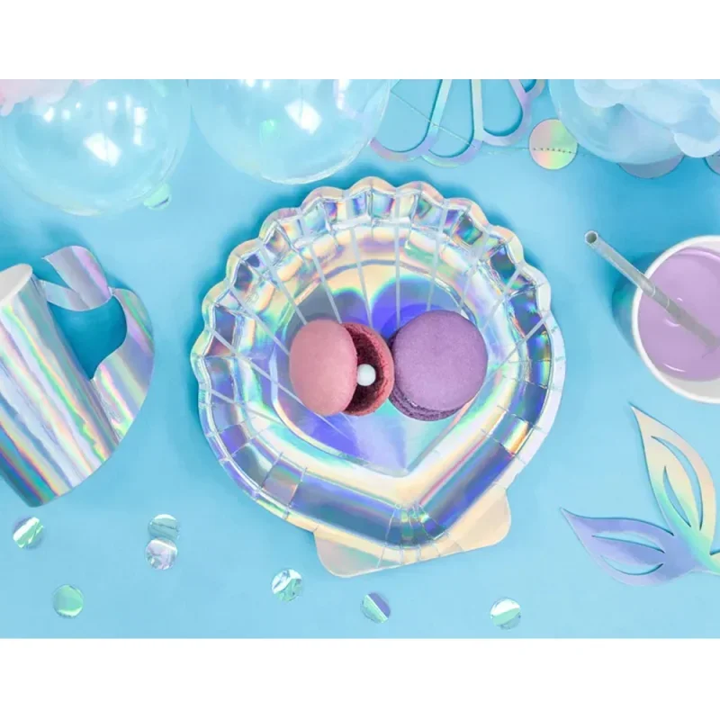 PartyDeco tányér (6db, 18cm) ezüst, kagyló formájú